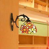 Lodge Flower Wall Sconce With Curved Arm - Stylish Mini Lighting For Living Room Orange