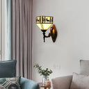 Lodge Stained Glass Wall Sconce With Curved Arm - Mini Mount Light White