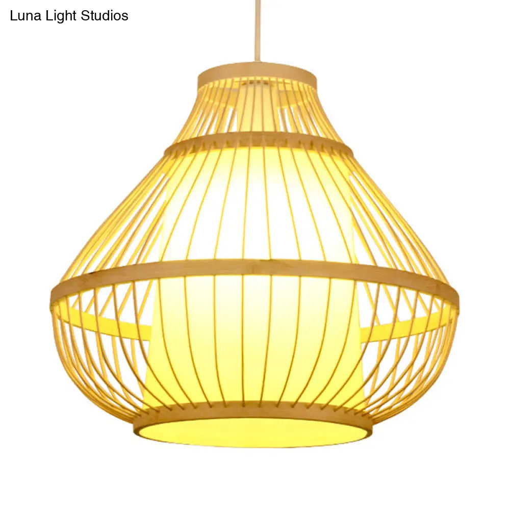 Lodge Style Bamboo Pendant Lamp - 16/18 Curved Hanging Light Fixture For Dining Room 1 Beige