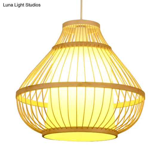 Lodge Style Bamboo Pendant Lamp - 16/18 Curved Hanging Light Fixture For Dining Room 1 Beige