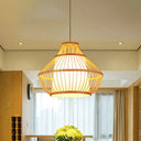 Lodge Style Bamboo Pendant Lamp - 16/18 Curved Hanging Light Fixture For Dining Room 1 Beige / 16
