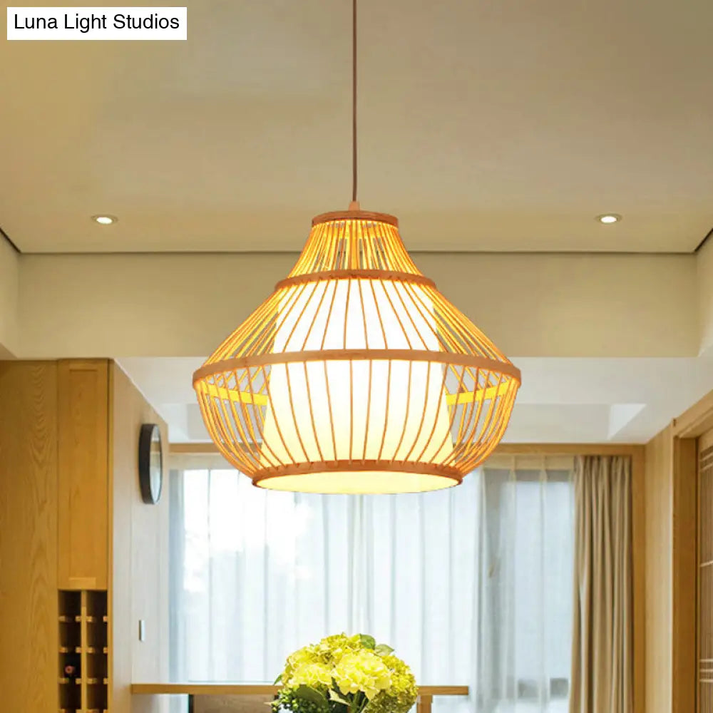 Lodge Style Bamboo Pendant Lamp - 16/18 Curved Hanging Light Fixture For Dining Room 1 Beige