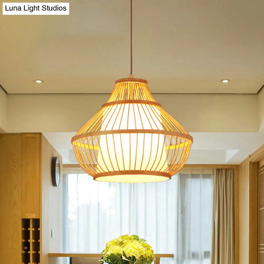 Lodge Style Bamboo Pendant Lamp - 16/18 Curved Hanging Light Fixture For Dining Room 1 Beige