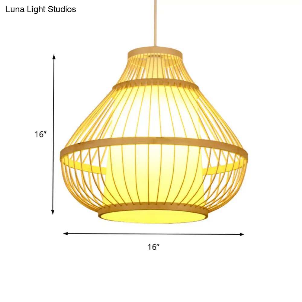 Lodge Style Bamboo Pendant Lamp - 16/18 Curved Hanging Light Fixture For Dining Room 1 Beige