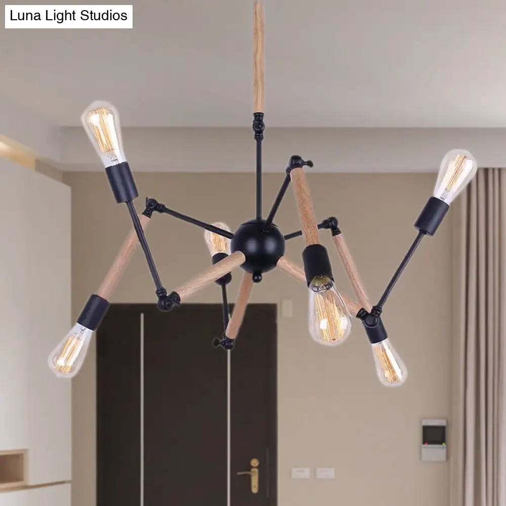 Lodge Style Chandelier Lighting - Adjustable Arm 6/8 Heads Wood And Metal Ceiling Fixture