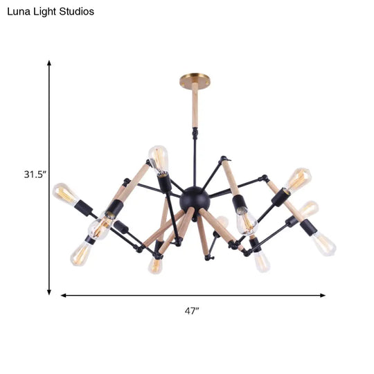 Lodge Style Chandelier Lighting - Adjustable Arm 6/8 Heads Wood And Metal Ceiling Fixture