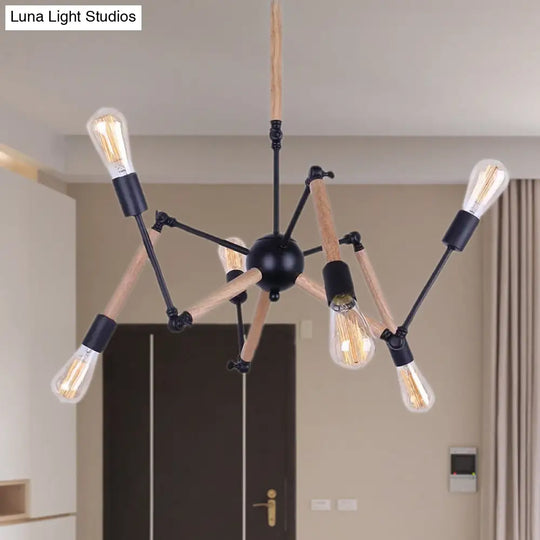 Lodge Style Chandelier Lighting - Adjustable Arm 6/8 Heads Wood And Metal Ceiling Fixture