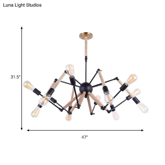 Lodge Style Open Bulb Chandelier: Adjustable 6/8-Head Wood And Metal Ceiling Light Fixture