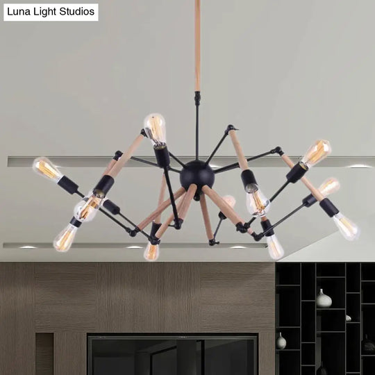 Lodge Style Chandelier Lighting - Adjustable Arm 6/8 Heads Wood And Metal Ceiling Fixture