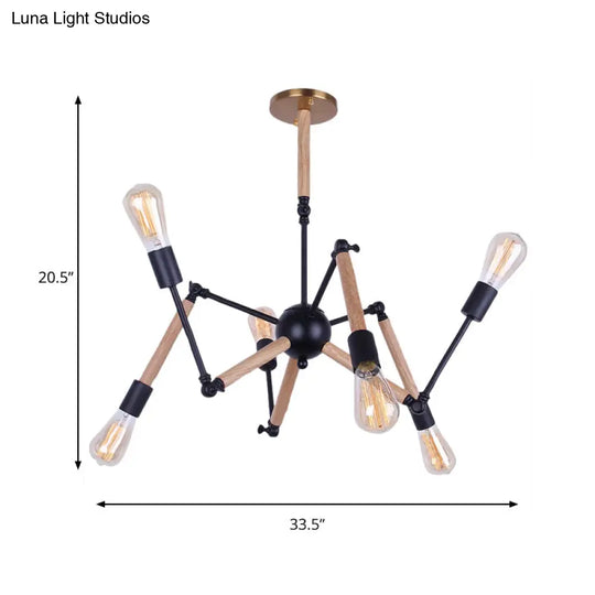 Lodge Style Chandelier Lighting - Adjustable Arm 6/8 Heads Wood And Metal Ceiling Fixture