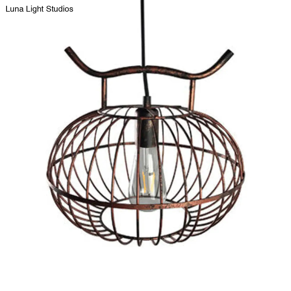 Rustic Metal Hanging Pendant Light - Lantern Design With Lodge Style For Dining Room Ceiling 1 Head