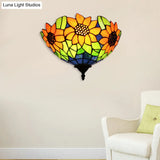Lodge Style Wall Sconce Lighting With Sunflower Design For Corridor