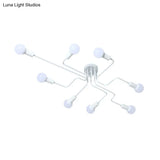Loft Industrial Exposed Semi Flush Light Fixture - 4/6-Head Metallic Ceiling In Black/White For