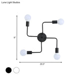 Loft Industrial Exposed Semi Flush Light Fixture - 4/6-Head Metallic Ceiling In Black/White For