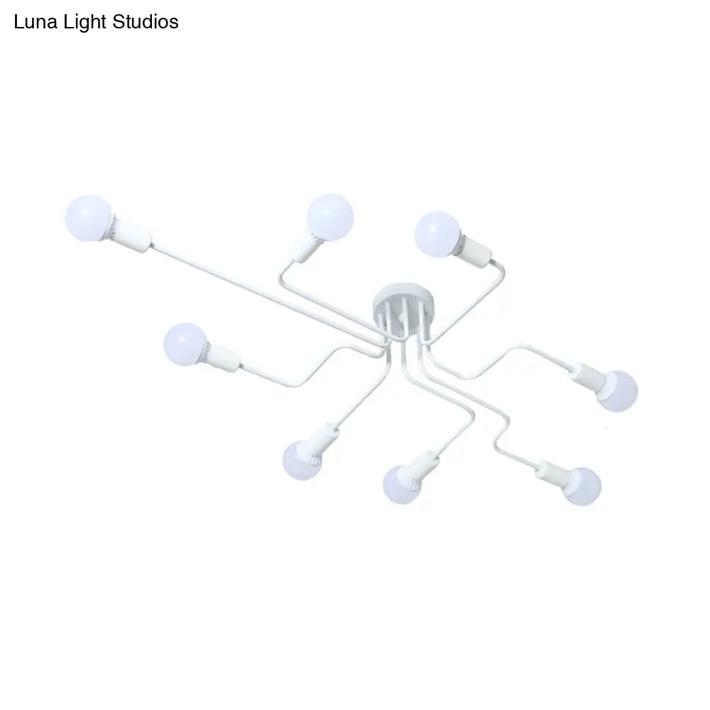 Loft Industrial Exposed Semi Flush Light Fixture - 4/6-Head Metallic Ceiling In Black/White For