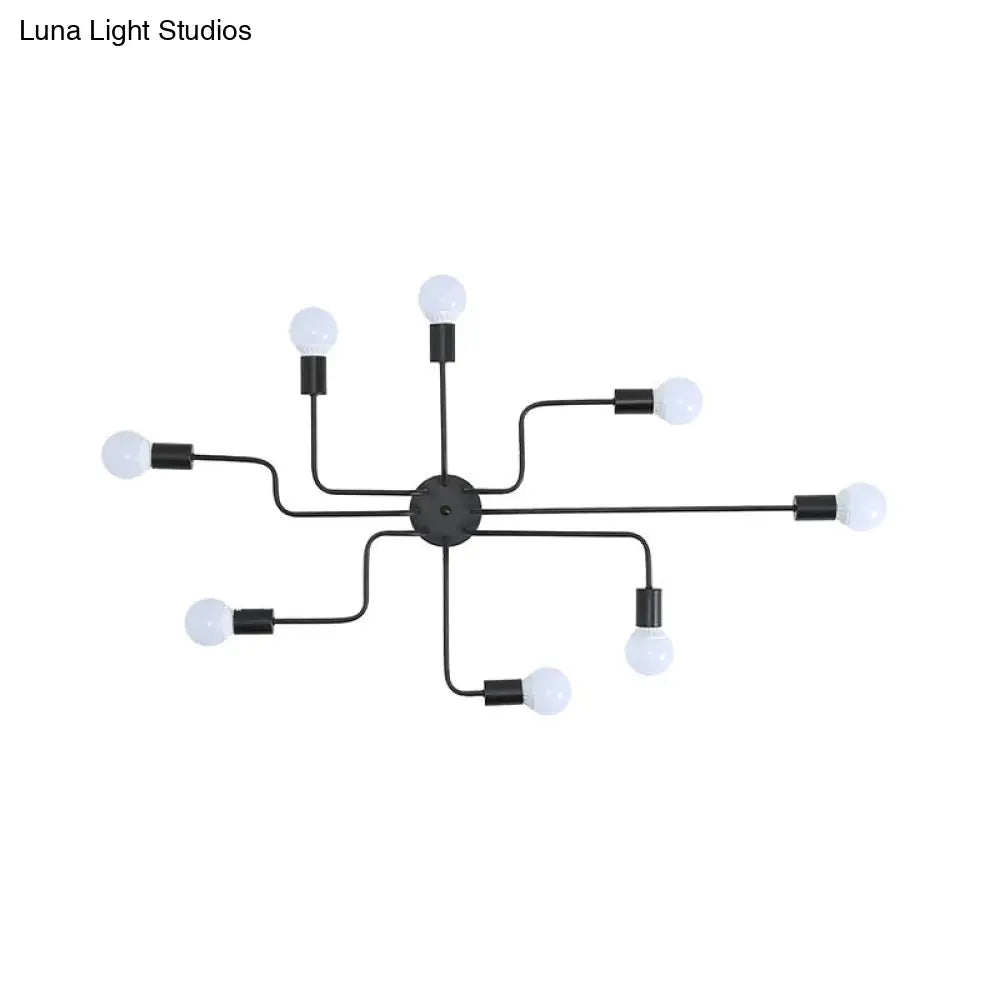 Loft Industrial Exposed Semi Flush Light Fixture - 4/6-Head Metallic Ceiling In Black/White For