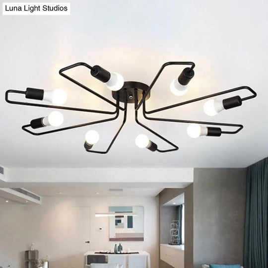Loft Industrial Exposed Semi Flush Light Fixture - 4/6-Head Metallic Ceiling In Black/White For