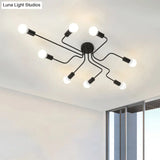 Loft Industrial Exposed Semi Flush Light Fixture - 4/6-Head Metallic Ceiling In Black/White For