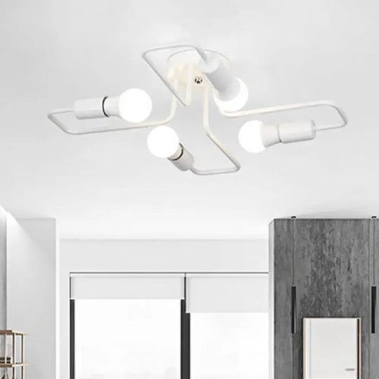 Loft Industrial Exposed Semi Flush Light Fixture - 4/6-Head Metallic Ceiling In Black/White For