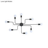 Loft Industrial Exposed Semi Flush Light Fixture - 4/6-Head Metallic Ceiling In Black/White For