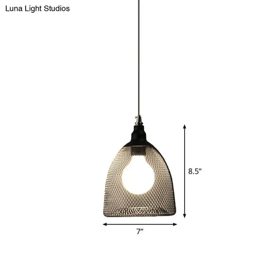Mesh Drop Pendant Loft Style Black Iron Ceiling Lamp - 1-Light Dome/Bell/Oval Design For Dining Room