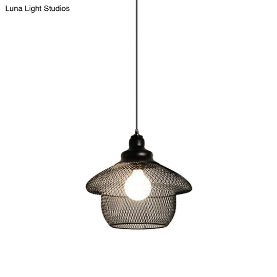 Loft Style Black Iron Mesh Drop Pendant Ceiling Suspension Lamp For Dining Room - 1-Light