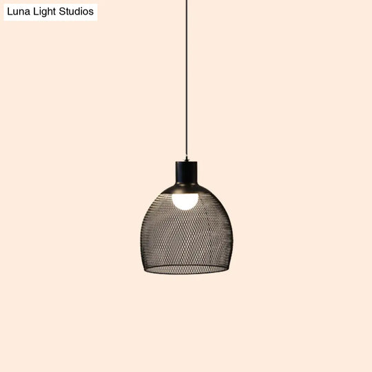 Loft Style Black Iron Mesh Drop Pendant Ceiling Suspension Lamp For Dining Room - 1-Light