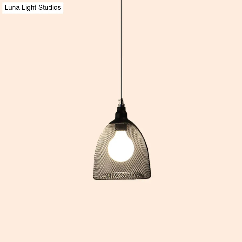 Loft Style Black Iron Mesh Drop Pendant Ceiling Suspension Lamp For Dining Room - 1-Light