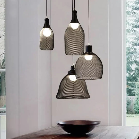 Loft Style Black Iron Mesh Drop Pendant Ceiling Suspension Lamp For Dining Room - 1-Light