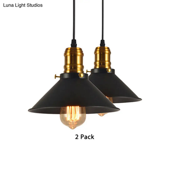 Tapered Shade Pendant Lighting - Metal Loft Style 1-Light Brass Ceiling For Living Room Pack Of