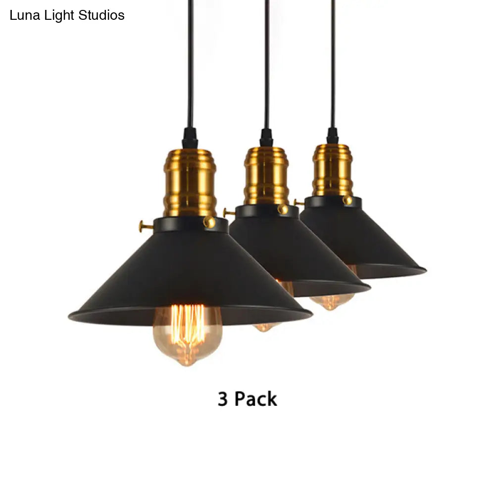 Tapered Shade Pendant Lighting - Metal Loft Style 1-Light Brass Ceiling For Living Room Pack Of