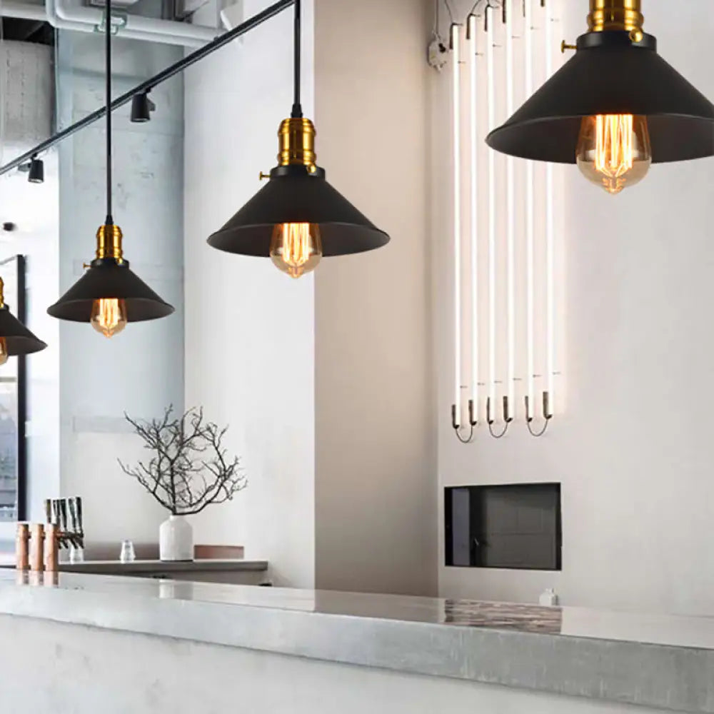 Loft-Style Brass Pendant Lighting - Tapered Shade 1-Light Metal Hanging Ceiling Light (1/2/3-Pack)