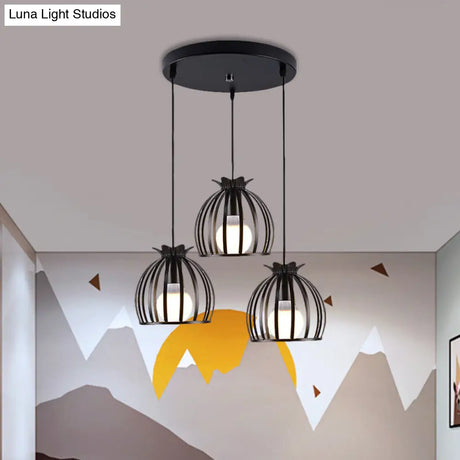 Loft Style Dome Cage Pendant Light With Hanging Head - Black/White Perfect For Living Room