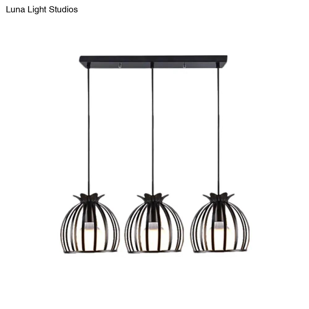 1 Industrial Loft Dome Cage Pendant Light In Black/White For Living Room