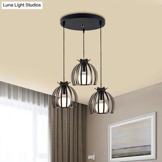 Loft Style Dome Cage Pendant Light With Hanging Head - Black/White Perfect For Living Room