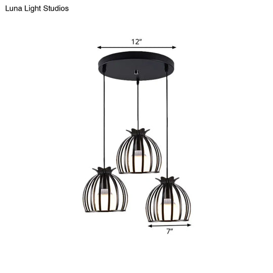 1 Industrial Loft Dome Cage Pendant Light In Black/White For Living Room