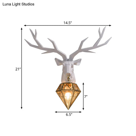 Loft Style Elk Resin Wall Lamp With Diamond Cage Shade - Black/White/Gold Sconce Light 14.5/19.5 W