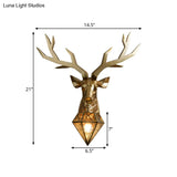 Loft Style Elk Resin Wall Lamp With Diamond Cage Shade - Black/White/Gold Sconce Light 14.5/19.5 W