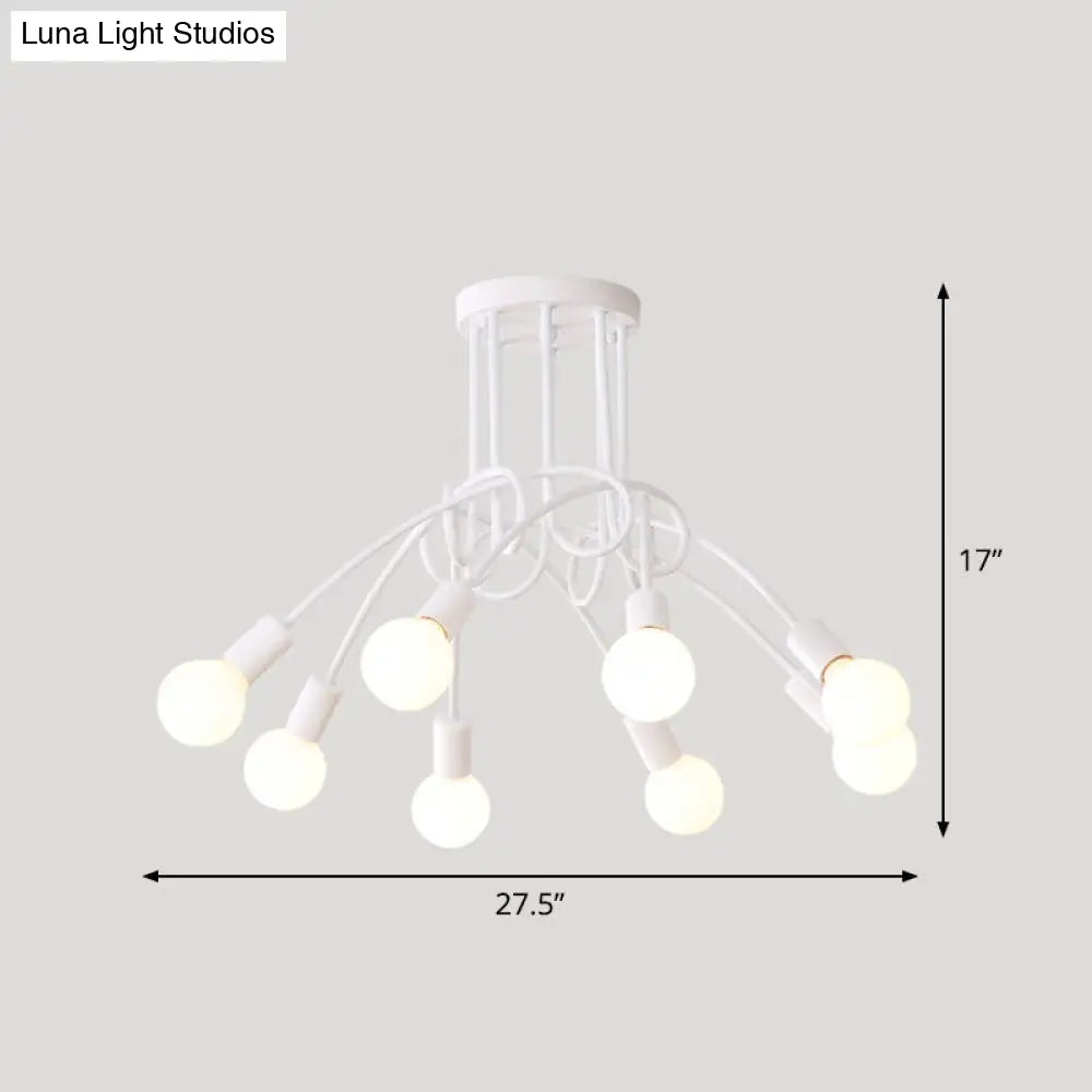Loft Style Metal Flush Chandelier With Open Bulb Design For Bedroom Ceiling