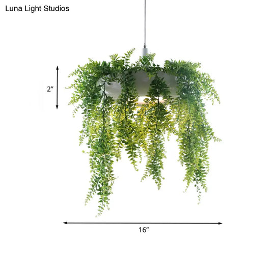 Metal Donut Pendant Light With Artificial Vine Deco - Loft Style Balcony Ceiling Fixture