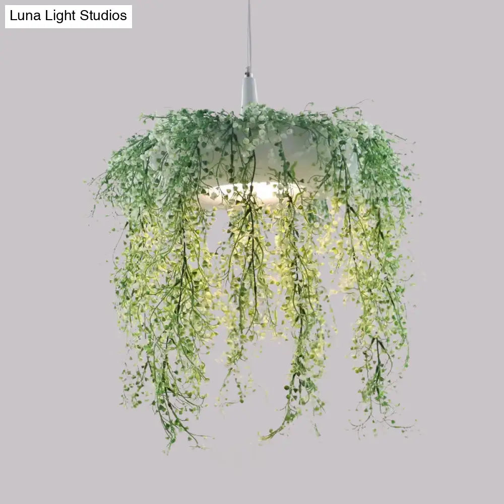 Metal Donut Pendant Light With Artificial Vine Deco - Loft Style Balcony Ceiling Fixture