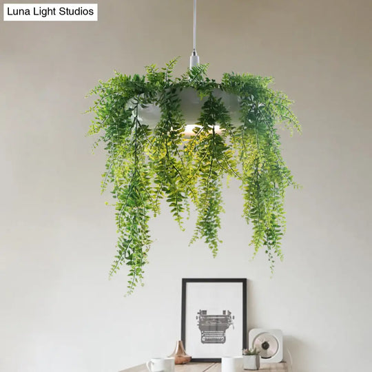 Metal Donut Pendant Light With Artificial Vine Deco - Loft Style Balcony Ceiling Fixture White / A