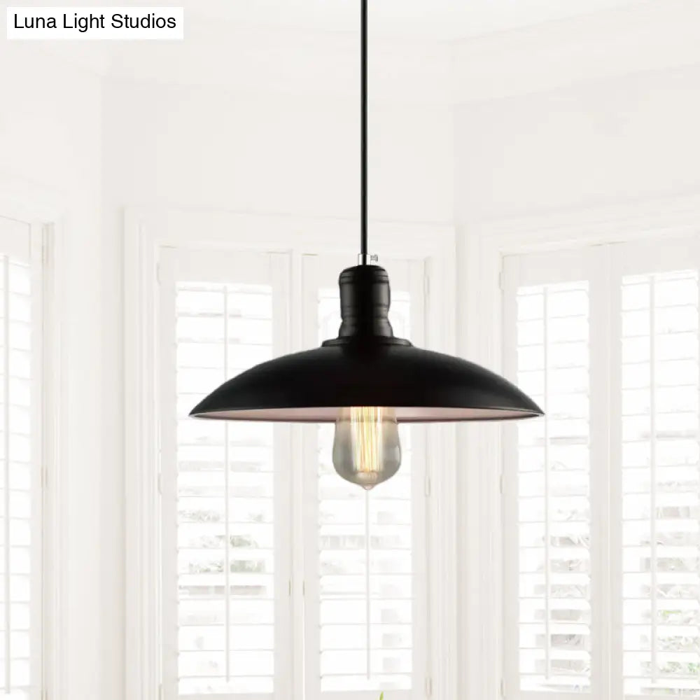 Loft Style Metal Saucer Pendant Light With Cord In Black/White For Dining Table