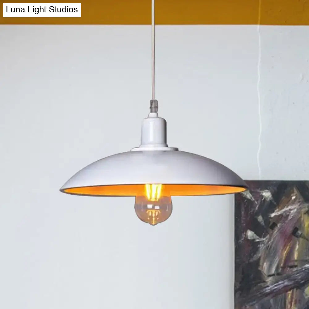 Loft Style Metal Hanging Ceiling Light With Saucer Shade And Cord In Black/White For Dining Table -