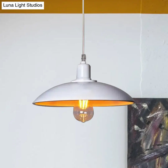 Loft Style Metal Hanging Ceiling Light With Saucer Shade And Cord In Black/White For Dining Table -