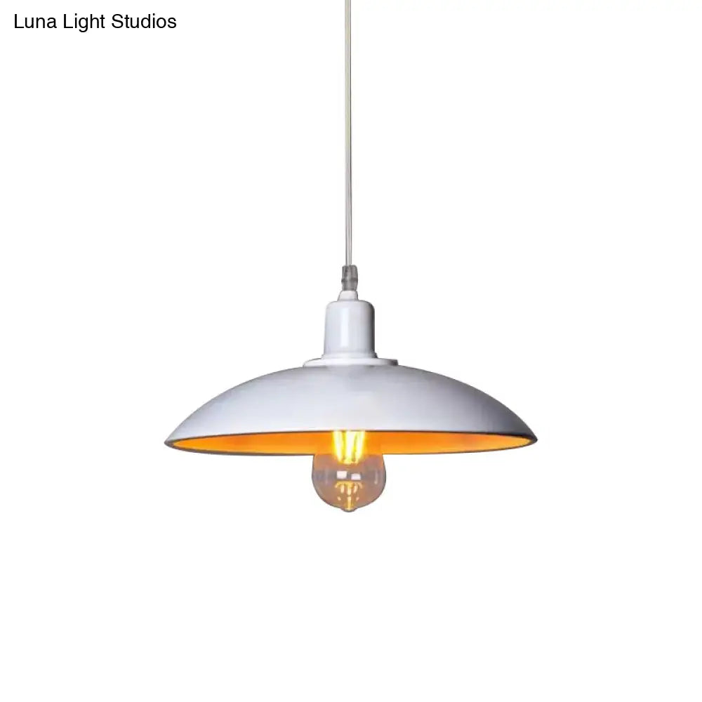 Loft Style Metal Hanging Ceiling Light With Saucer Shade And Cord In Black/White For Dining Table -