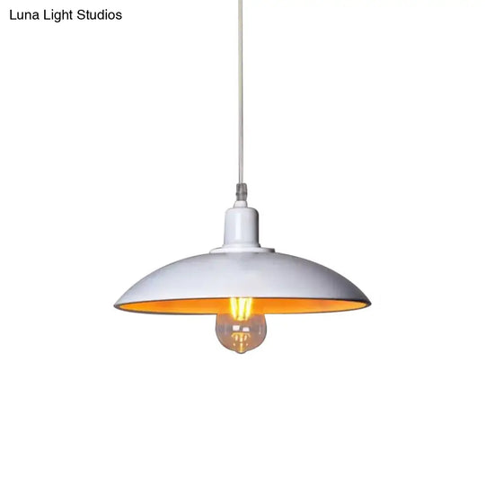 Loft Style Metal Hanging Ceiling Light With Saucer Shade And Cord In Black/White For Dining Table -