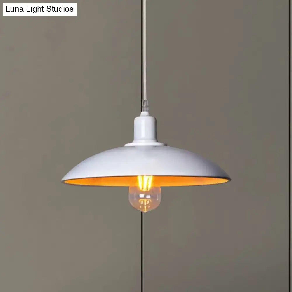 Loft Style Metal Saucer Pendant Light With Cord In Black/White For Dining Table