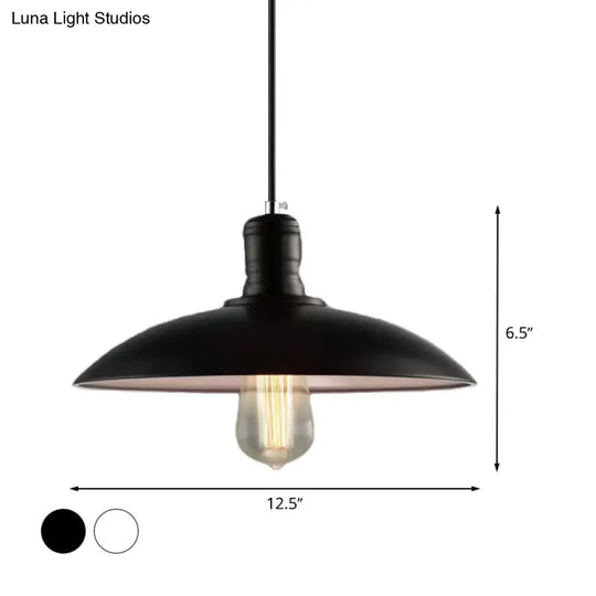 Loft Style Metal Hanging Ceiling Light With Saucer Shade And Cord In Black/White For Dining Table -