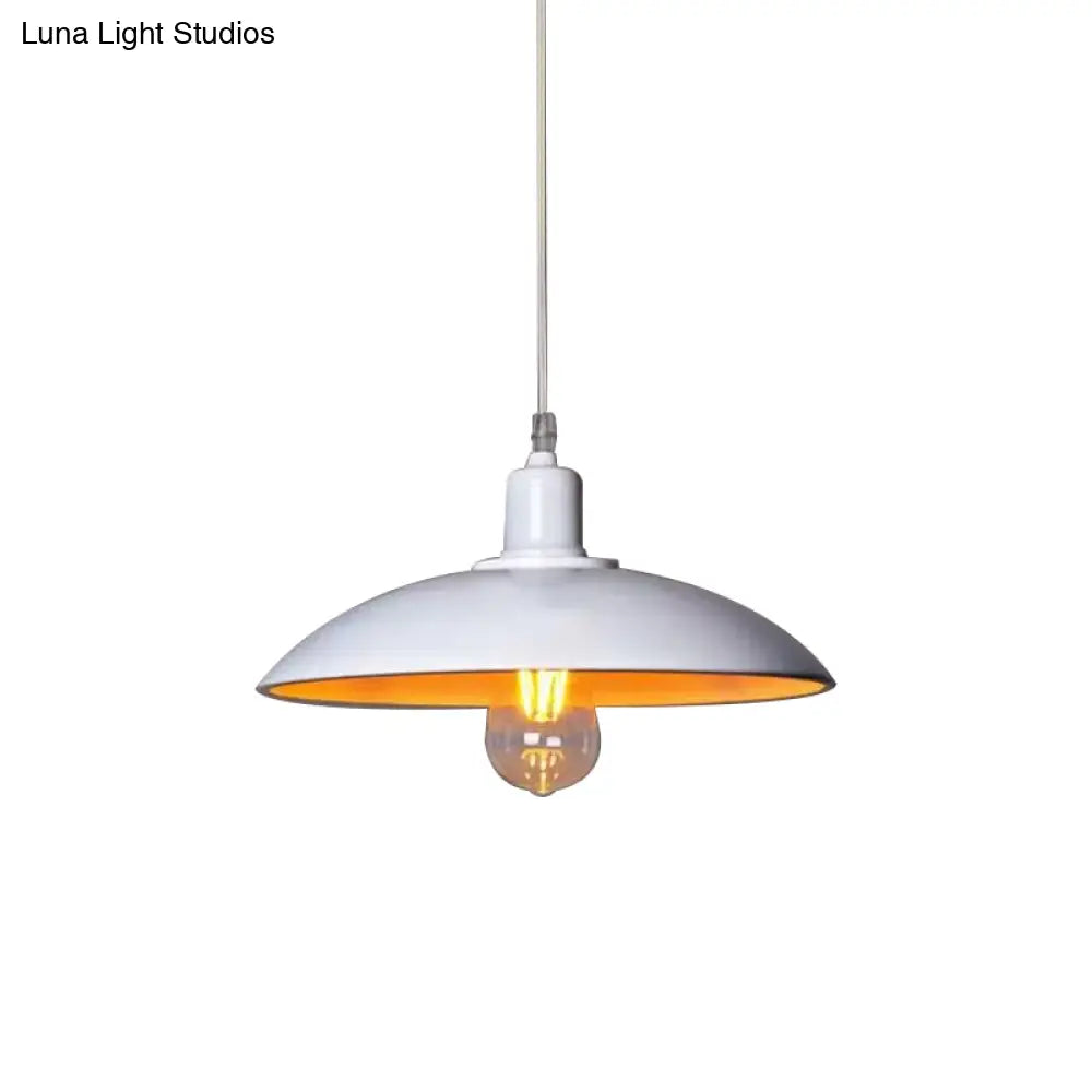 Loft Style Metal Saucer Pendant Light With Cord In Black/White For Dining Table